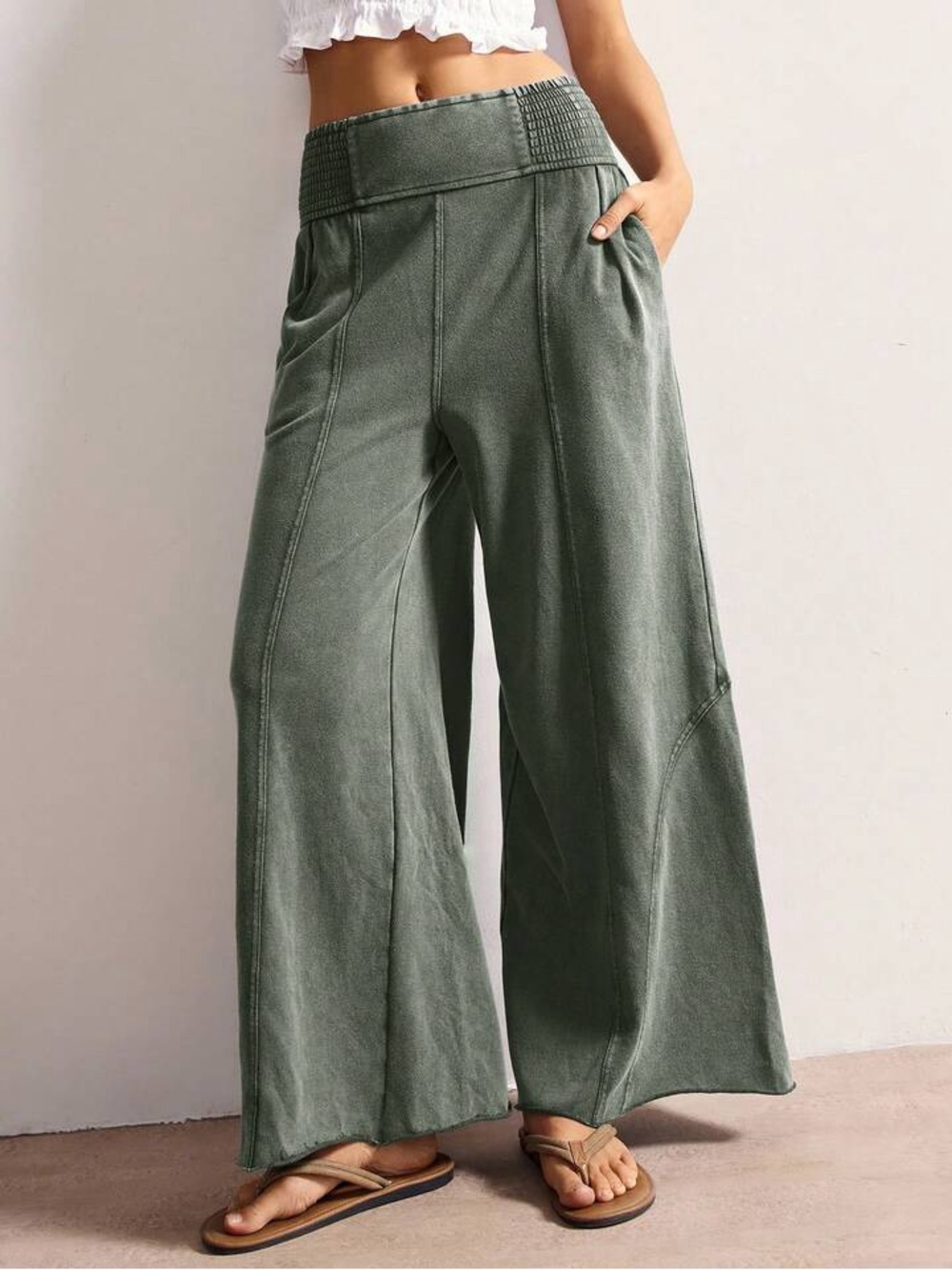 Easel- Wide-Leg Smocked Waist Palazzo Pants-NWOT